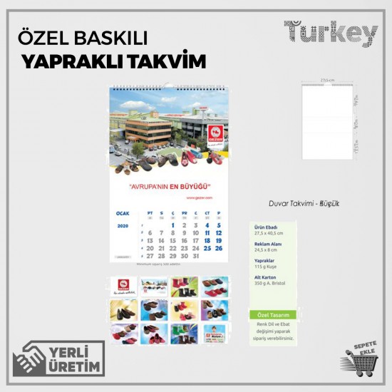 Özel Baskılı 12 Yapraklı Takvim